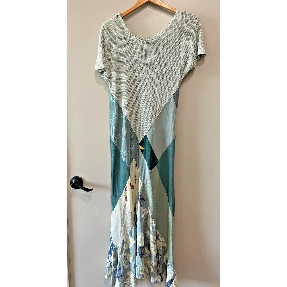 VTG Donna Jessica Asymmetric Multicolor Textured Patchwork Dress Romantic Sz-M - Picture 2 of 13